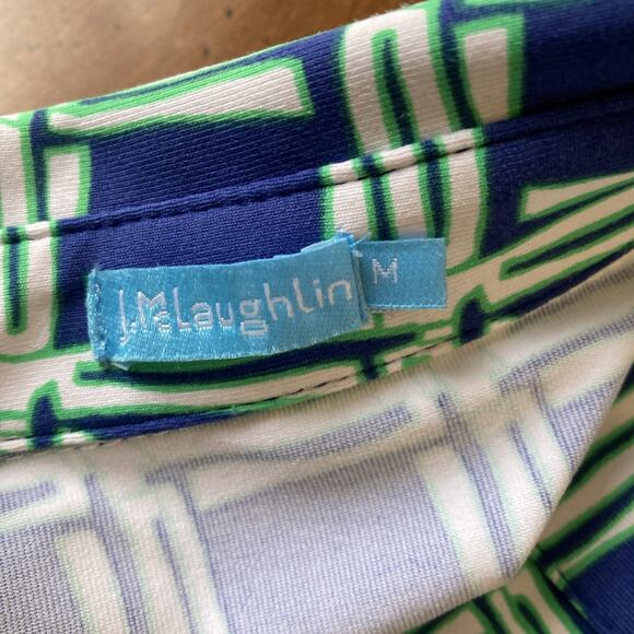 J. McLaughlin Women's Belted Dress SZ M Blue Square Print Stretch Retro 70s - Picture 10 of 11